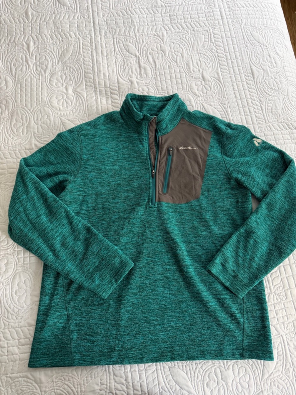 Eddie Bauer Turquoise and Gray Half-Zip Pullover Sweater Large Outdoor Hiking